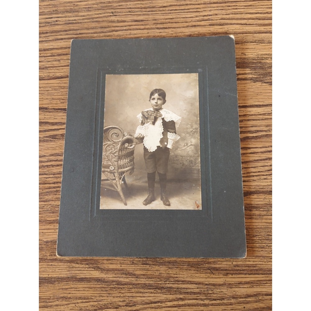 Antique Photo Victorian Portrait Young Man Boy Dressed Up Cabinet Card 5x7